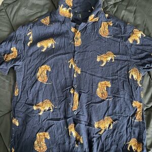 Navy Blue Leopard Print Men's Shirt LARGE